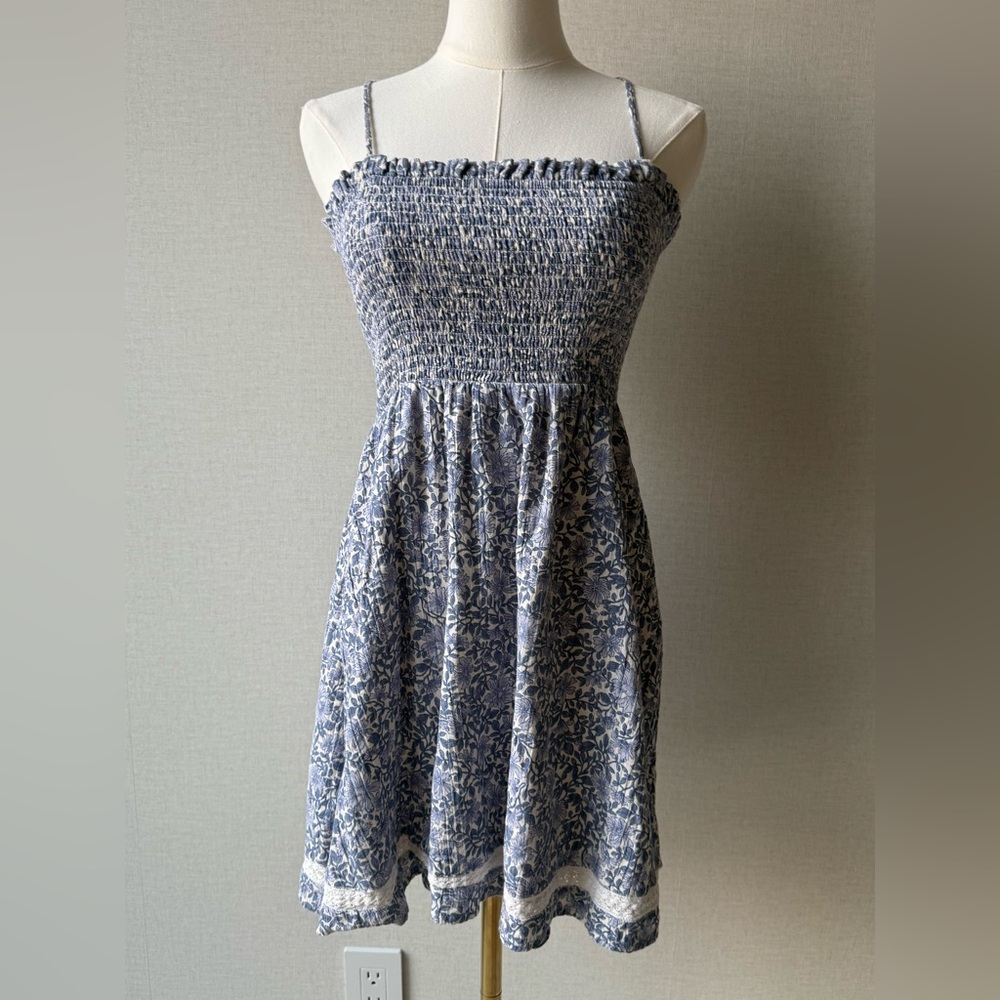 American Eagle Outfitters Blue Floral Smocked Sundress